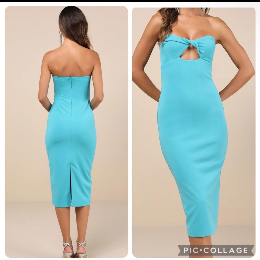 Elegant Strapless Blue Dress
